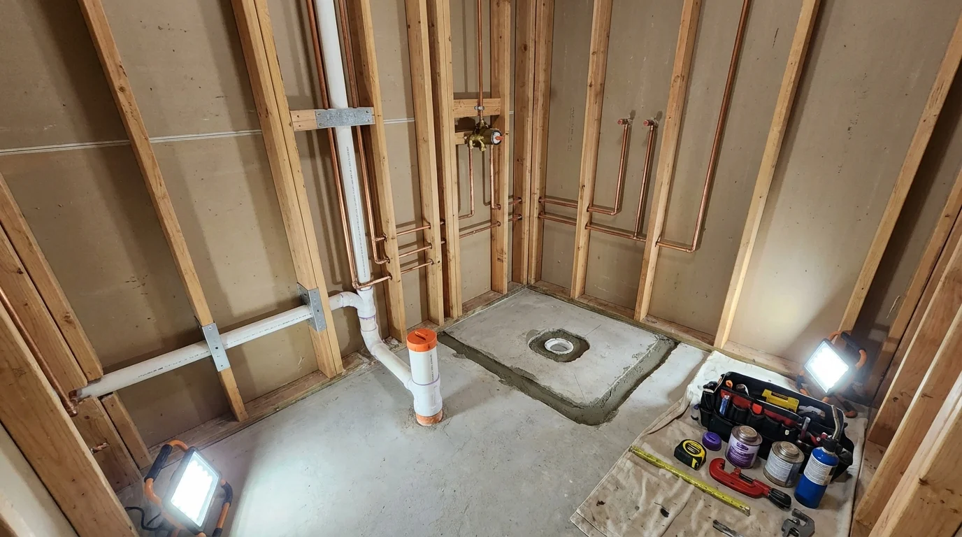 Bathroom rough-in plumbing during remodel by Johns Plumbing LLC in Irvine