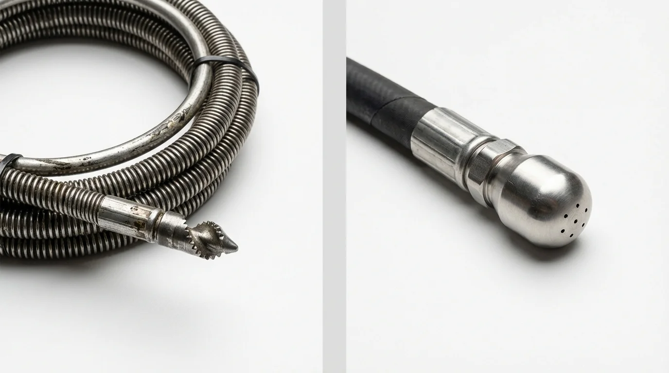 Drain snake cable and hydro jetting nozzle used for drain cleaning in Irvine, KY
