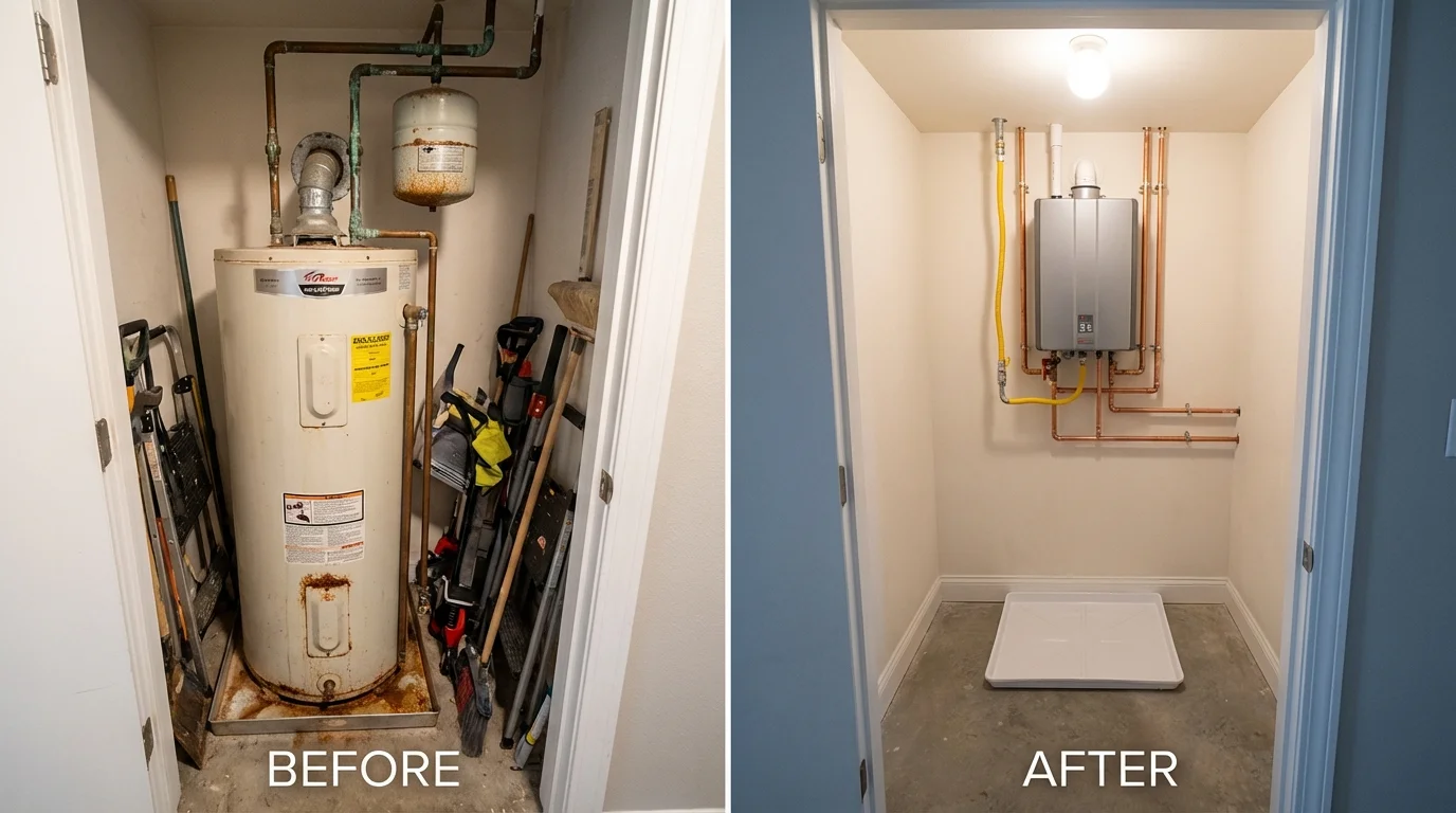 Tank water heater versus wall-mounted tankless unit comparison for Irvine, KY homeowners