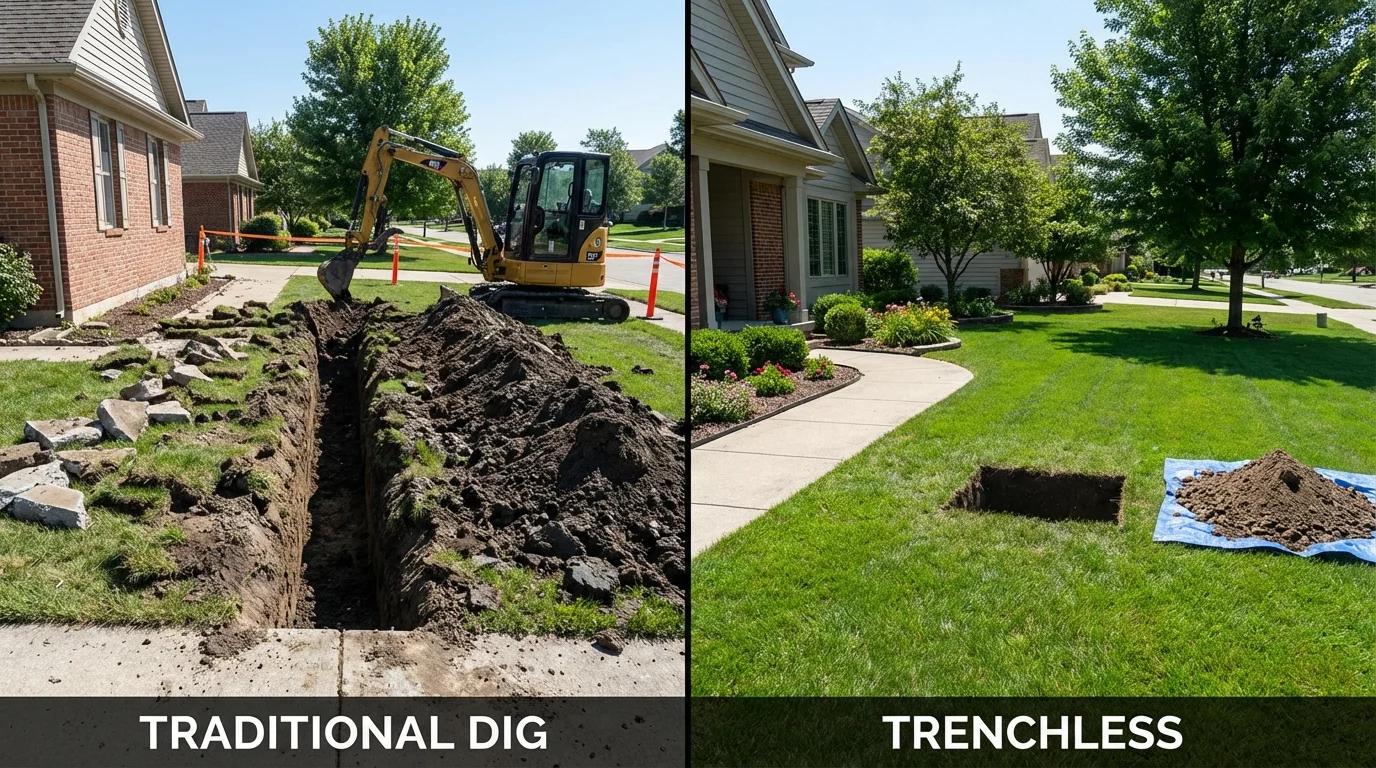 Trenchless sewer repair with minimal yard damage versus traditional excavation in Irvine, KY